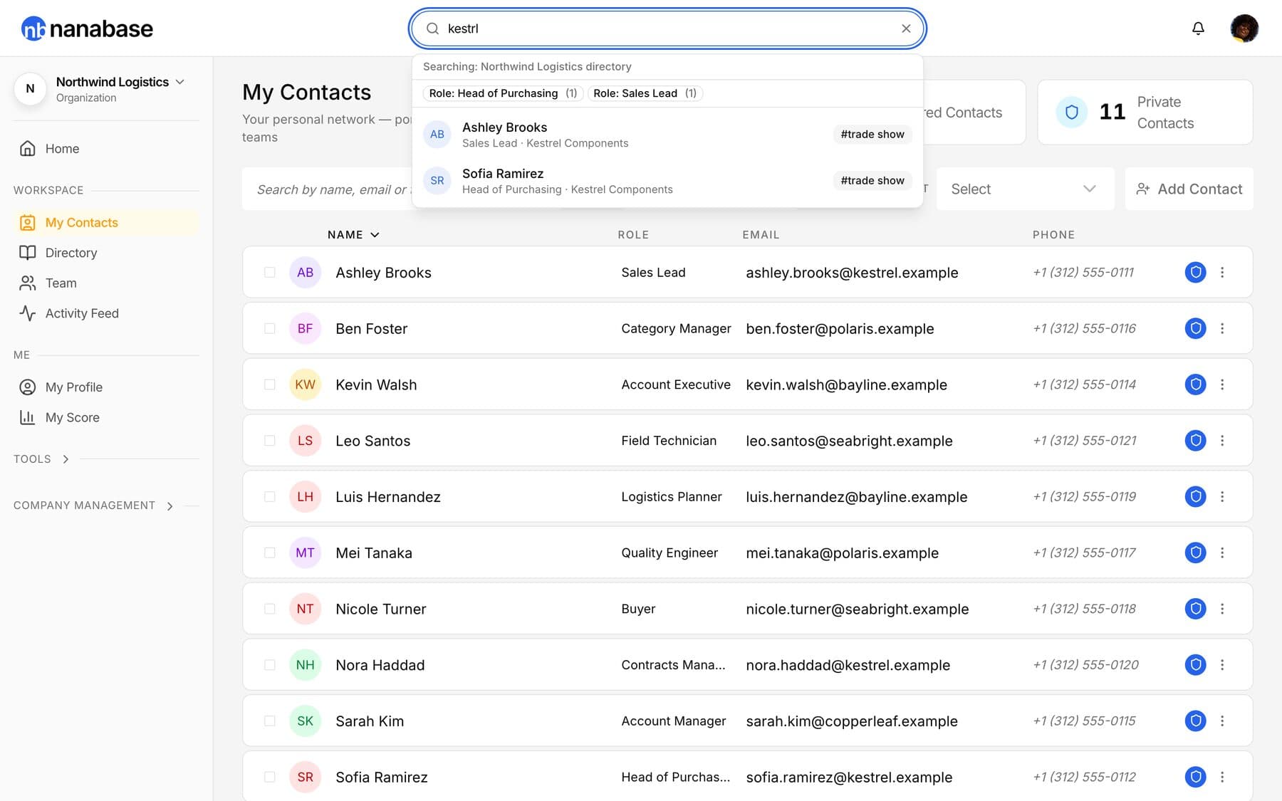 Search results in the Nanabase web app